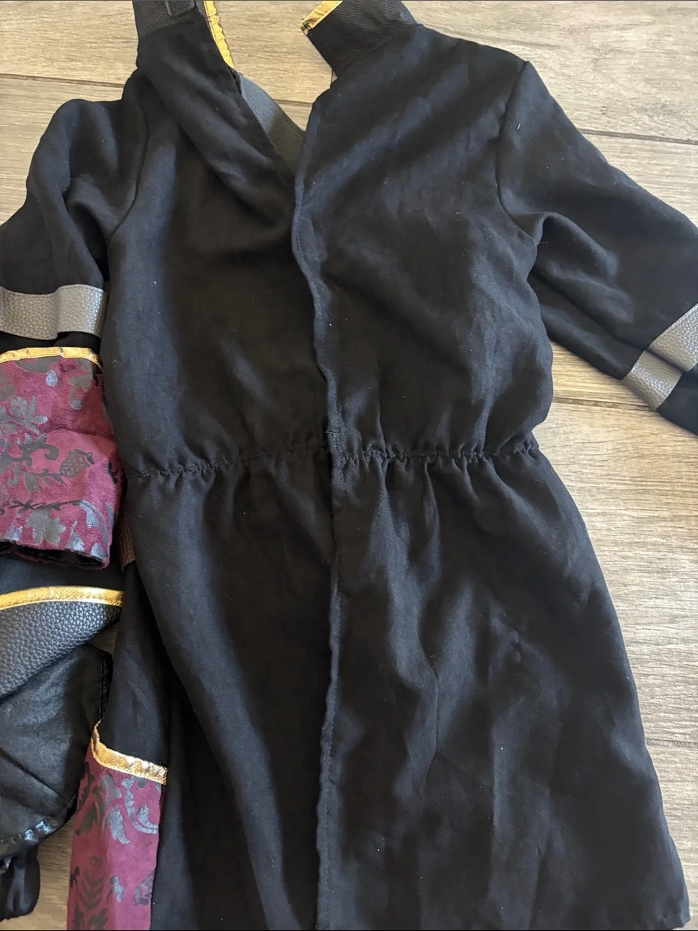 Kids Black & Burgundy Pirate Costume with Gold Trim- SIZE 5/6